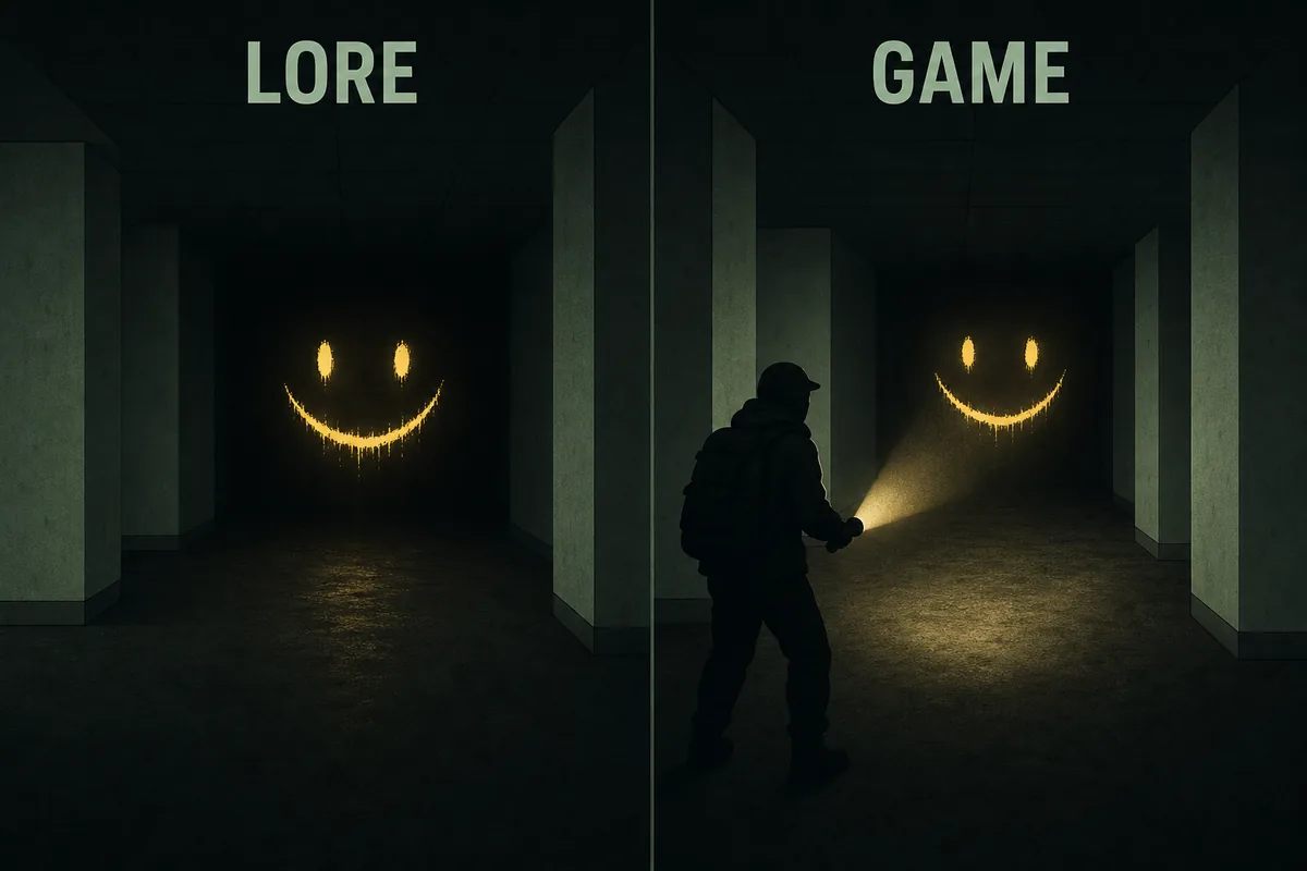 Confronto editoriale tra uno Smiler del lore comunitario e un adattamento di gioco